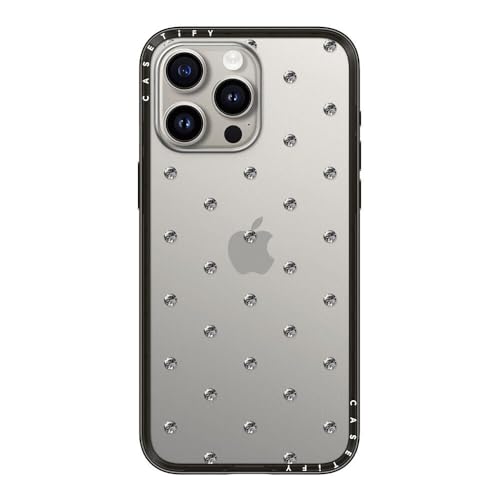 CASETiFY �R���p�N�g iPhone 15 Pro Max �P�[�X [���^�y��/�ϏՌ�/�ČRMIL�K�i] - Silver Jewel Dot - �N���A �u���b�N