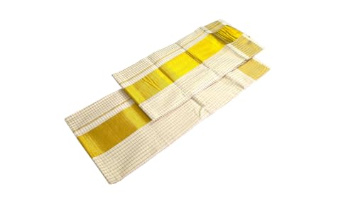 Image of Womens Kuthampully Set Mundu With Golden & Stripes Kara