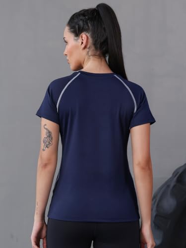 Image of CHKOKKO Women's Compression Gym T-Shirt for Running, Workout, Training, Sports & Activewear | Quick Dry Breathable Stretch Fabric | Body Fit Half Sleeve Athletic Sports Tee for Women