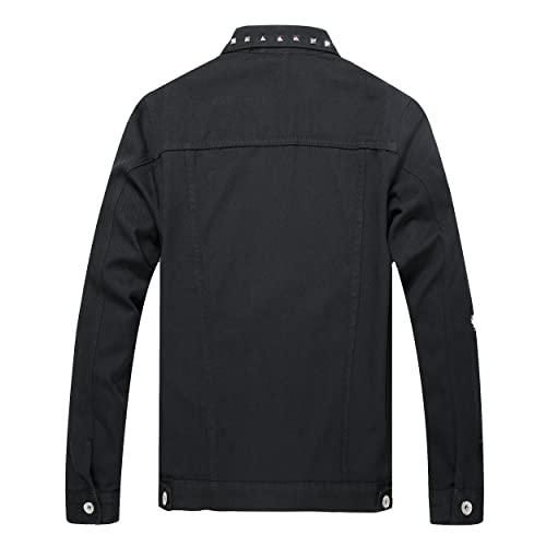 Image of LZLER Men's Denim Jackets Distressed Destroyed Classic Vintage Slim Fit Ripped Fashion Trendy Trucker Jean Jackets