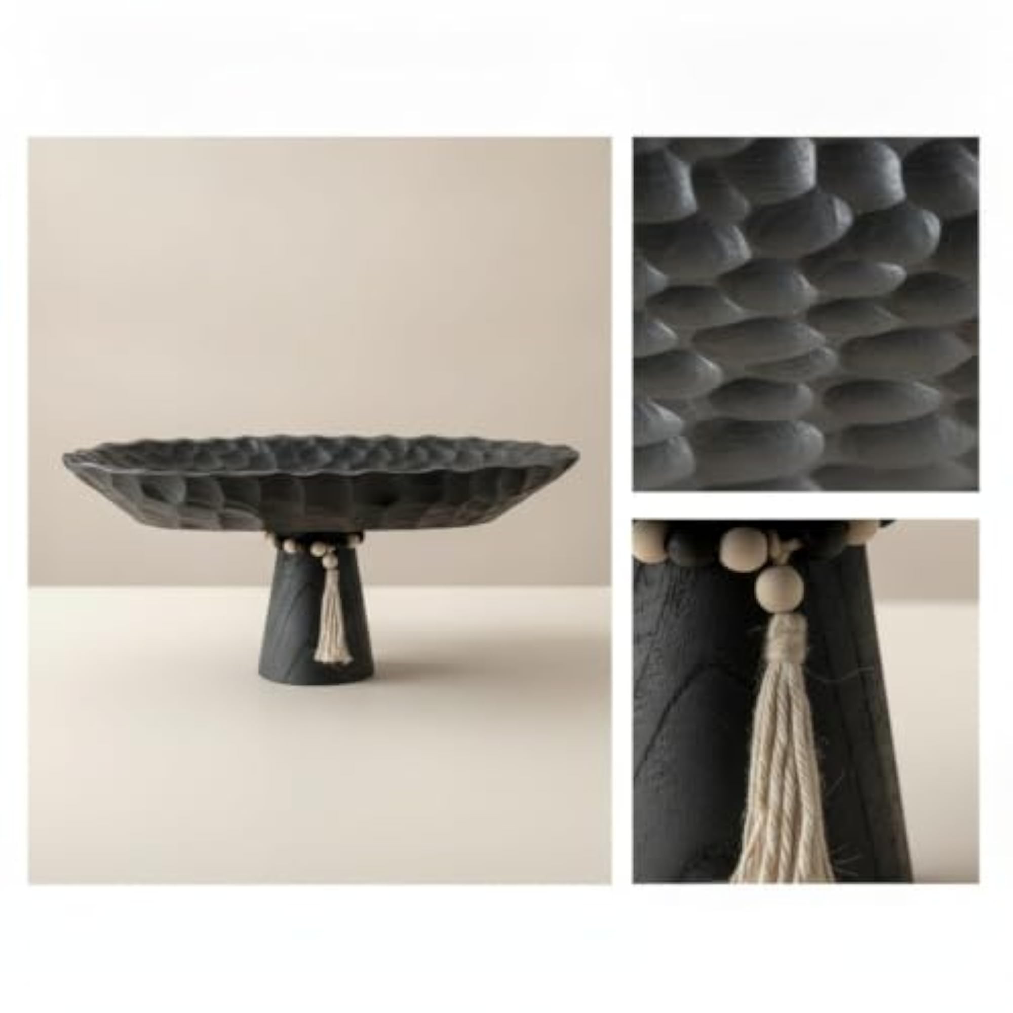 Carved Elevated Tray Textured Pedestal Tray