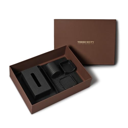 Image of Luxury Leather Desk Top Organiser Set of 7 | Multipurpose Executive Table Organizer for Office | Desk Mat | Pen Holder | Tissue Holder | Mouse Pad | Coaster Set | Memo Pad | Paper Tray - Croco Black