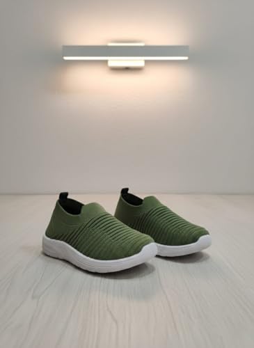 Image of Kids Slip-On Knit Sneakers, Olive Green, Lightweight Walking Shoes with White Sole
