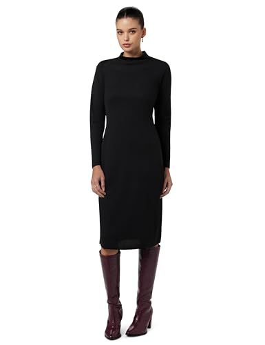 Image of ATHENA LIFESTYLE Black Solid Ribbed Bodycon Dress