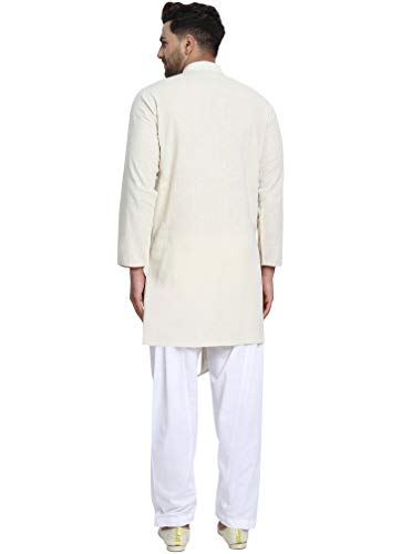 SKAVIJ Men's Cotton Solid Kurta Pyjama Angrakha 2-Piece Ethnic Casual Dress2