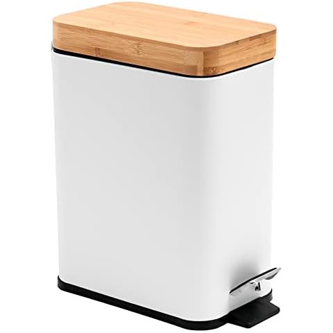 Cubo de basura rectangular con tapa y pedal, 5 litros/1,3 galones, blanco Cover