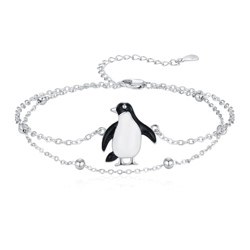 Image of 925 Sterling Silver Animal Bracelets Anklets Elephant /Highland Cow /Penguin /Sloth Adjustable Jewelry Gifts for women