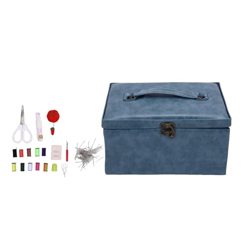 Panier à couture bleu double couche Jenngaoo : boîte rangement portable avec fils et aiguilles