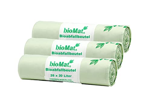 Sacs poubelle compostables et biodégradable - BIOMAT®, 15 Lt. mit Henkel (3er Pack)