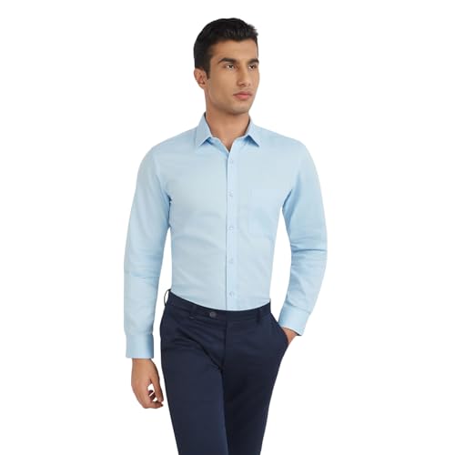 Image of Raymond Men Pure Cotton Slim Fit Structure Pattern Semi Cut Away Collar Formal Shirt