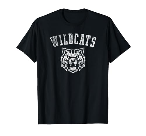 Wildcats Mascot for Players and Fans Distressed Print T-Shirt, Men, Black, 3X-Large