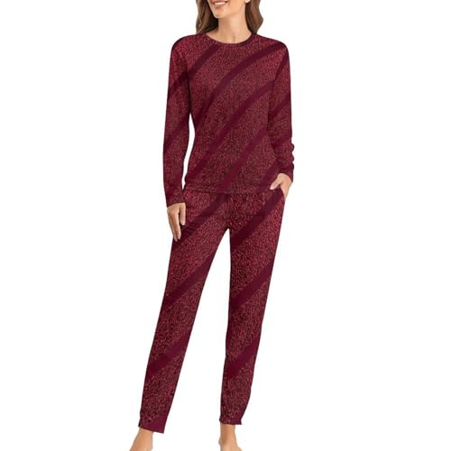 Ensemble de pyjama femme rouge brillant vêtement de nuit t-shirt manches longues et pantalon