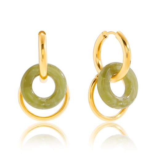 Image of Fullpop Vintage Earrings for Women, Chunky 14K Gold Plated Resin Hoop Earrings Lightweight Hollow Drop Earrings Hypoallergenic Earrings for Women Vintage Anthropologie Jewelry Gifts for Women