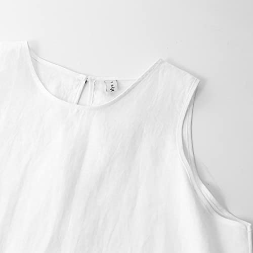Image of Amazhiyu Women's 100% Linen High Low Midi Dress with Pocket | Summer Casual Flowy Dresses, Sleeveless Crewneck Dresses, Solid Color