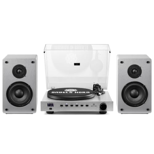 Image of ANGELS HORN Hi-Fi Bluetooth Turntable with Speakers, AT-3600L Record Player | Bookshelf Speakers, Built-in Phono Preamp, Belt Drive 2-Speed, Pitch Control, Aluminum Alloy Plinth