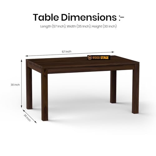 Image of WOODSTAGE Solid Sheesham Wood 6 Seater Dining Table with Cushion Chairs for Dining Room, Living Room, Hall, Home | Wooden Furniture Dinner Table Set (Walnut Finish, 6 Seater)
