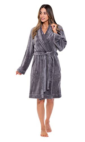 Turquaz Robes For Women, Womens Fleece Shawl Collar Soft Plush Knee Length Spa Robe2