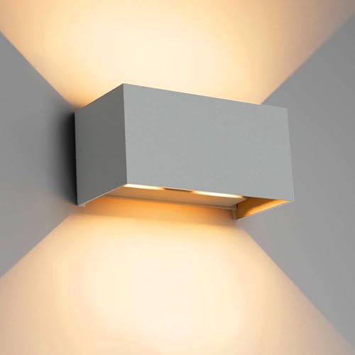 Klighten 24W LED Wandleuchte Innen/Außen,3000K Außenlampe Außenleuchte innen, IP65 Aussenleuchte Wand UP Down,Außenwandleuchte wandleuchte innen Mit Einstellbar Abstrahlwinkel Warmweiß,Grau