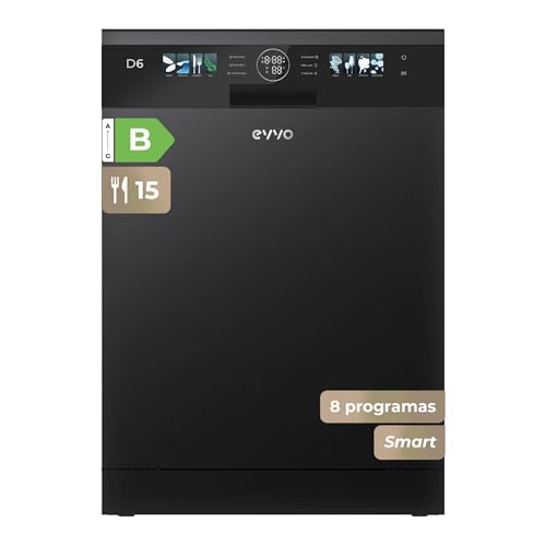 Lavavajillas D6B Libre Instalación 60 cm - Clase B de Alta Eficiencia, 15 Cubiertos, 8 Programas, Apertura Automática, Luz UV e Inicio Diferido - Lavavajillas Acero Inoxidable Inox con Secado Turbo