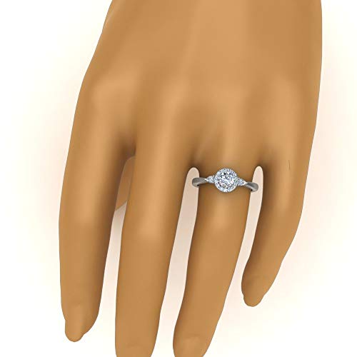 Image of Sterling Silver Sapphire & CZ Diamond Halo Engagement Ring with Pear Accent, Round Shape, Wedding & Everyday Jewelry for Women, US Sizes 4-12