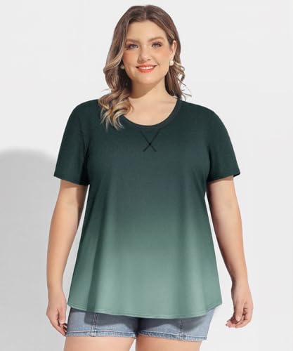 Image of CARCOS Plus Size Tops for Women Short Sleeve Shirt Summer Star /Leopard /Tie Dye /Flower Crewneck Pullover Tunic XL-5XL