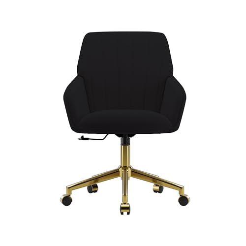 YISHENG Velvet Home Office Chairs with Gold Base, Height Adjustable 360 Degree Swivel Desk Chair with Wheels, Upholstered Tufted Modern Vanity Chairs for Living Room, Bedroom,Study Room (Black)