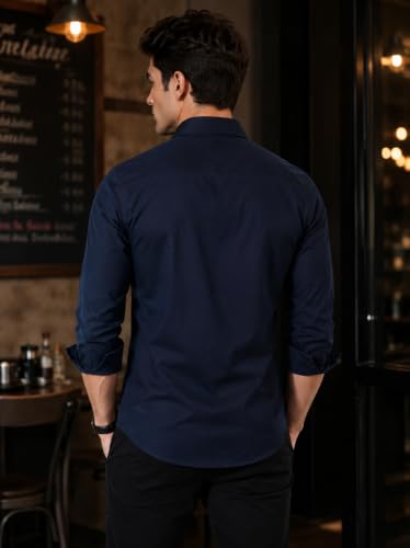 Image of Double Pocket Men's Casual Shirt - Regular Fit, Solid Spread Collar, Versatile Everyday Wear, Comfortable and Stylish Design, Ideal for All Seasons Blue