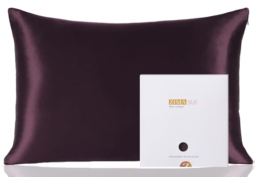 ZIMASILK 100% Pure Mulberry Silk Pillowcase for Hair and Skin Health,Soft and Smooth,Both Sides Premium Grade 6A Silk,600 Thread Count,with Hidden Zipper,1pc (King 20''x36'',Eggplant Purple)