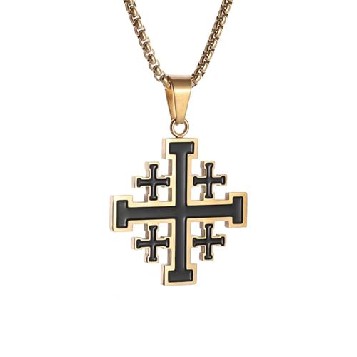 Jerusalem Cross Necklace, Crusader Templar Cross Pendant Necklace, Stainless Steel Cross Biker Necklace for Men Women