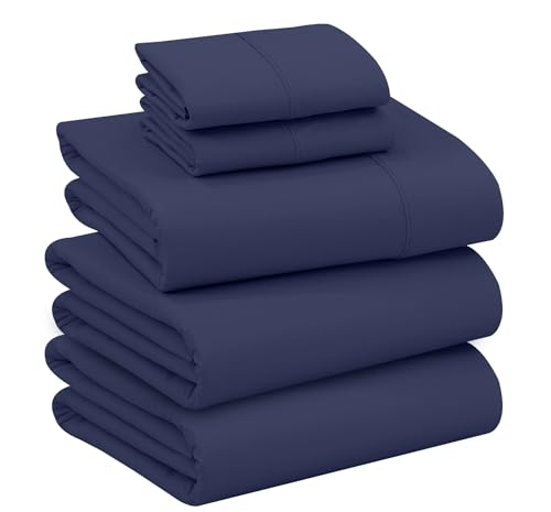 RUVANTI 100% Cotton Split King Sheets Sets for Adjustable Bed, 5 PCs, Soft & Breathable Percale Weave Bedding, Deep Pocket 16", Hotel Standard, Crisp Cool Feel & Durable, Dyed Sheet, Crown Blue