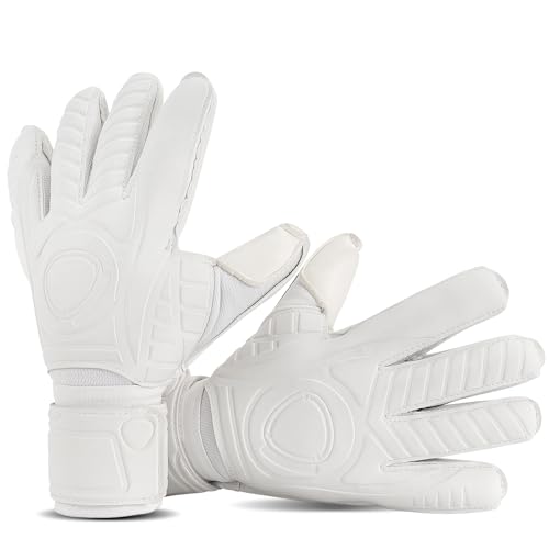 Aegicormy Soccer Goalkeeper Gloves with Finger Protection to Prevent Injuries, Strong Grip for Tough Tackles, Suitable for Children and Teenagers as Well as Adult Soccer Gloves (C-White, 8)