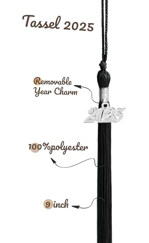 Image of Graduation Single Color Tassel with Date Drop 2025(Black Tassel,Silver Charm)