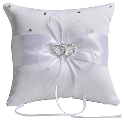 JOKEYY Almohada De Anillo De Bodas, Cojín De Anillo De Boda De Satén De Doble Corazón De Corazón para Anillo De Anillo Beach Beach Suministros De Fiesta De Bodas Románticas