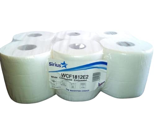 6 x White Centrefeed Embossed 2ply Paper Towel 85M PER ROLL