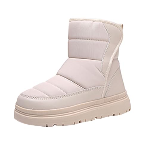 Botas de nieve para niñas y niños, cálidas, suaves, con forro polar, antideslizantes, para interiores y exteriores, beige, 36 EU
