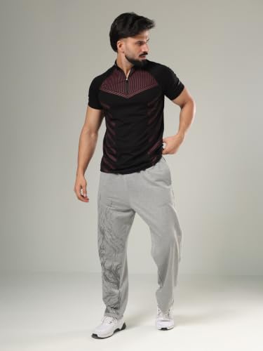 Image of GROW Stylish Aeroflex Zip T Shirt for Men Workout | Cotton and Spandex Quarter Zip Back Printed Collar T-Shirts for Men Half Sleeves