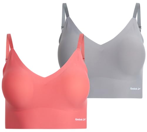 Reebok Womens Bra - 2/4 Pack Seamless Molded Wireless Longline Bralettes for Women with Soft Pullover Design (Sizes: S-L)
