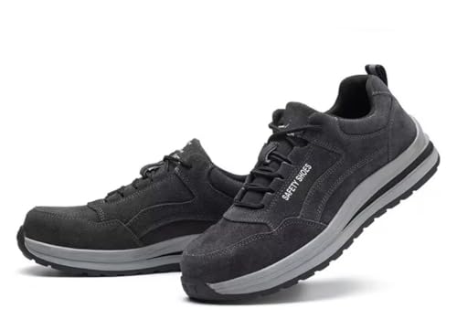 Image of BERKINS Men's Steel Toe Safety Shoes, Grey Suede, Lace-Up, Lightweight for Work and Construction