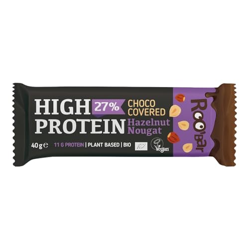 ROO'BAR: High Protein Riegel Choco Covered - (40g = 1 Bar) (1er Pack, Hazelnut Nougat)