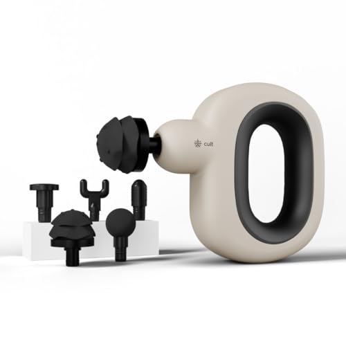 Image of Cult Halo Premium Full Body Gun Massager with Multi-Grip Handle, 5 Massage Heads & 6 Adjustable Speeds, 3 hour battery, Cream