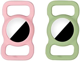 FuninCrea 2 Pack AirTag Holder for Dogs, Silicone Cat Dog Collar Holder for Air tags, Anti-Lost Portable AirTag Case Cover Work Bag and Pet Collar (pink+green)