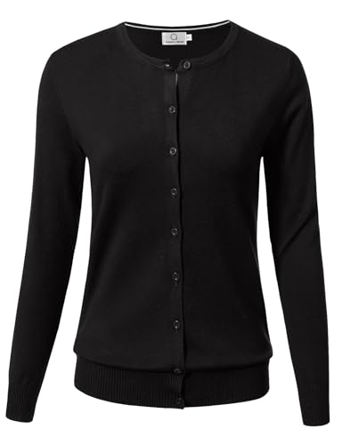 Image of Allsense Women's Long-Sleeve Crewneck Cardigan | Classic Button Down Sweater, Soft Fine Knit, Lightweight