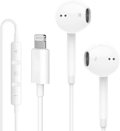 Image of Apple MFi Certified iPhone Earphones Wired Lightning Connector with Mic & Volume Control Compatible with iPhone 14 /13 /12 /11 /XR /7 /8 - White