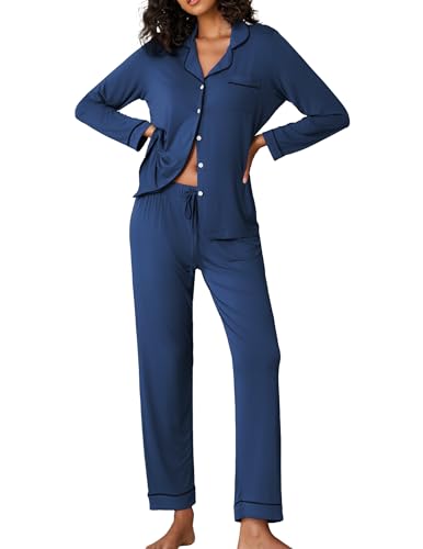Image of Ekouaer Pajamas Women's Long Sleeve Sleepwear Soft Button Down Loungewear Pjs Lounge Set Nightwear XS-XXL