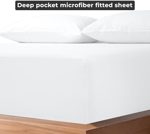 Image of Royale Linens Fitted Sheet Queen - Ultra Soft 1800 Brushed Microfiber - Hotel Luxury Bottom Sheets - Wrinkle Free & Fade Resistant - Deep Pocket Fitted Sheet Only (Queen, White)