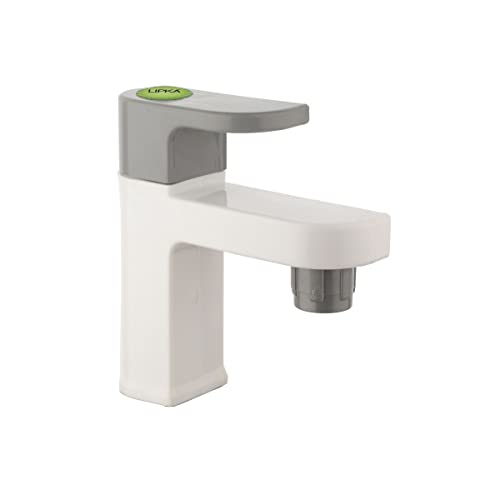 Image of LIPKA Flora Pillar Tap Faucet | PTMT Water Tap | Heavy Plastic Faucet | Wash Basin Tap | White & Gray Color, Polished
