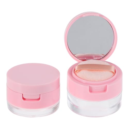 HEALEEP Mini Caja de Maquillaje Rosa para Viaje 2 Recipientes Plásticos de 3g y 5g, Espejo y Borla para Aplicación y Compacta