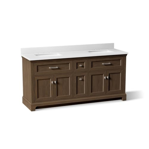 Kohler 29264-BD1-DAK Charlemont 72 in. Bathroom Vanity Cabinet with Sinks and Quartz top, Draper Oak