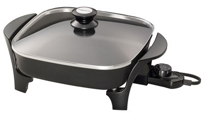 Sartén eléctrica con tapa de cristal, 11 pulgadas.