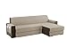 Copridivano con Penisola 3 Posti (L 250 CM) Destra/Sinistra Universale Reversibile Impermeabile, Copridivano Chaise longue Antigraffio, Copridivano Angolare con Tasche Portaoggetti - Beige